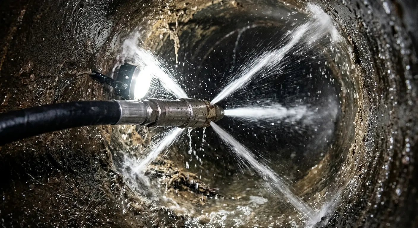 High-pressure hydro jetting nozzle cleaning sewer pipe for Trenchless Sewer Repair in Bellefonte